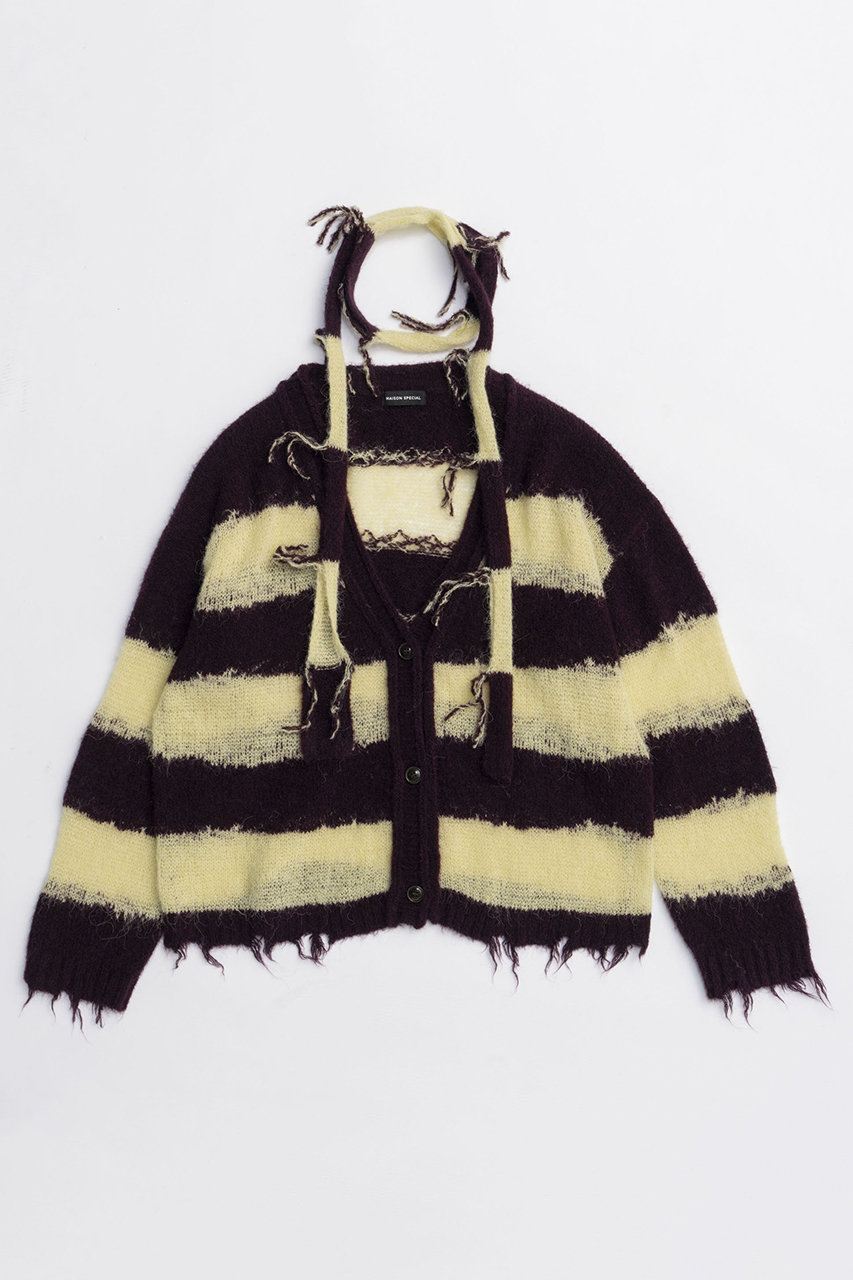 MAISON SPECIAL Scarf Combination Striped Cardigan/マフラーコンビボーダーカーディガン (BRD(ボルドー), FREE) メゾンスペシャル ELLE SHOP MAISON SPECIAL Scarf Combination Striped Cardigan/マフラーコンビボーダーカーディガン (BRD(ボルドー), FREE) メゾンスペシャル ELLE SHOP
