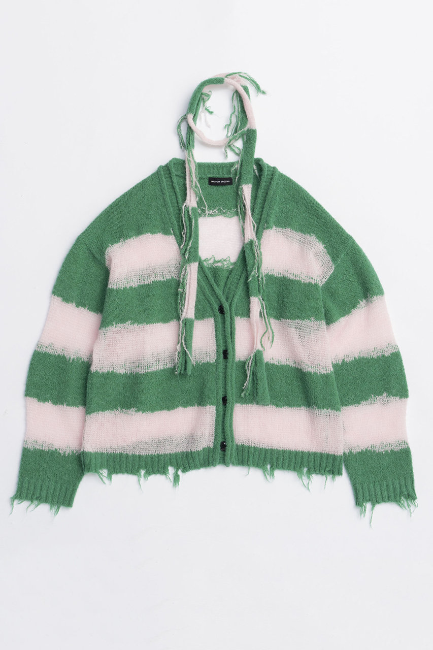 MAISON SPECIAL Scarf Combination Striped Cardigan/マフラーコンビボーダーカーディガン (GRN(グリーン), FREE) メゾンスペシャル ELLE SHOP MAISON SPECIAL Scarf Combination Striped Cardigan/マフラーコンビボーダーカーディガン (GRN(グリーン), FREE) メゾンスペシャル ELLE SHOP