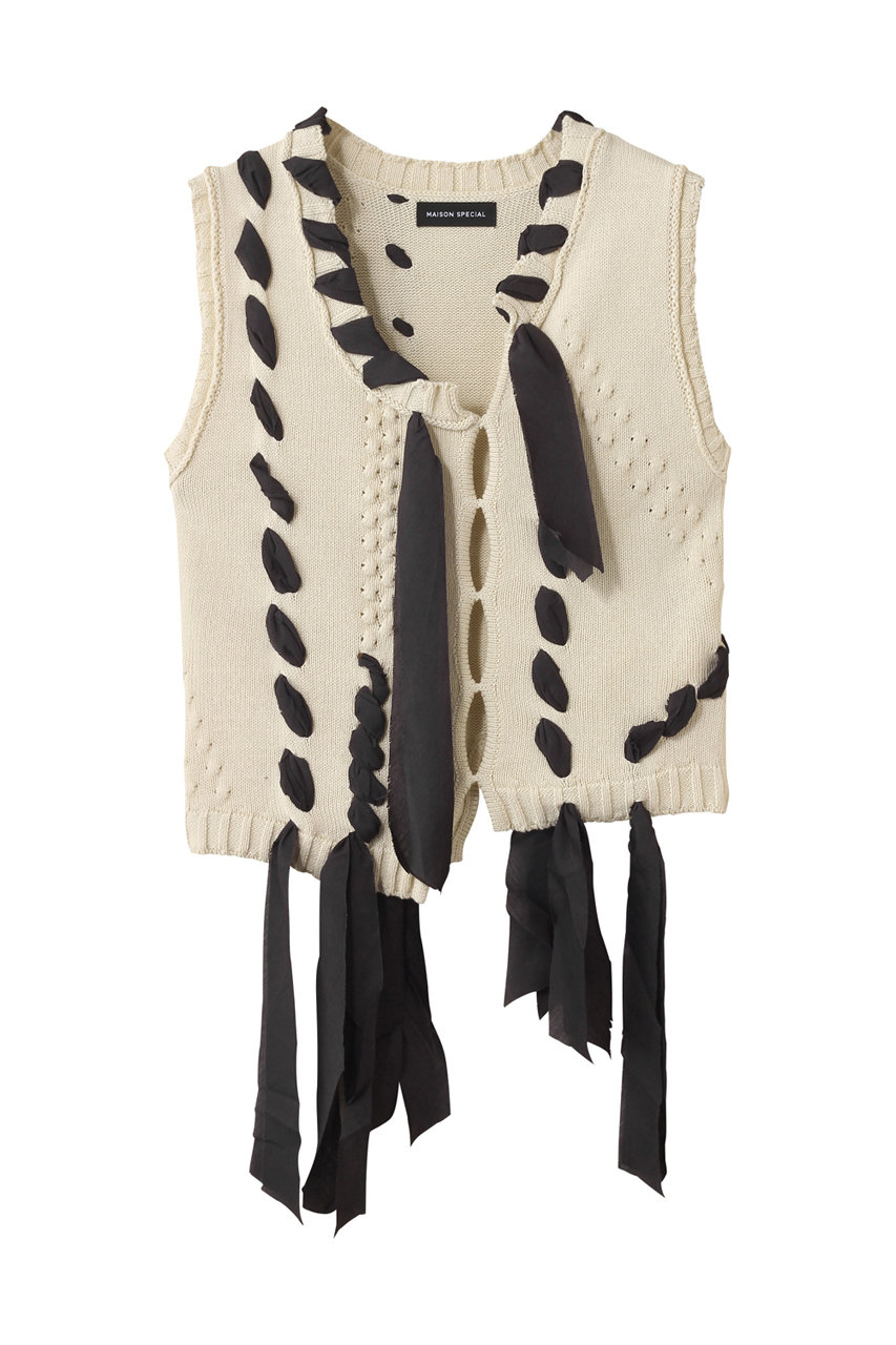 MAISON SPECIAL Ribbon Stitch Knit Vest/リボンステッチニットベスト (WHT(ホワイト), FREE) メゾンスペシャル ELLE SHOP MAISON SPECIAL Ribbon Stitch Knit Vest/リボンステッチニットベスト (WHT(ホワイト), FREE) メゾンスペシャル ELLE SHOP
