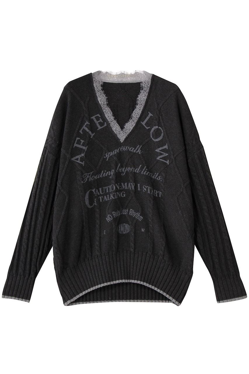 MAISON SPECIAL Printed Knit Tops/プリントニットトップス (BLK(ブラック), FREE) メゾンスペシャル ELLE SHOP MAISON SPECIAL Printed Knit Tops/プリントニットトップス (BLK(ブラック), FREE) メゾンスペシャル ELLE SHOP