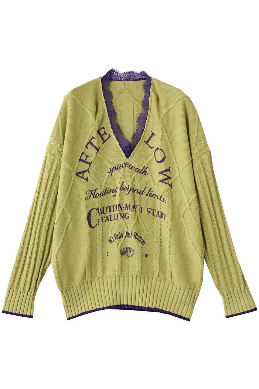 MAISON SPECIAL Printed Knit Tops/プリントニットトップス (LIME(ライム), FREE) メゾンスペシャル ELLE SHOP MAISON SPECIAL Printed Knit Tops/プリントニットトップス (LIME(ライム), FREE) メゾンスペシャル ELLE SHOP