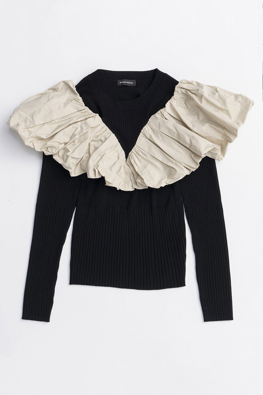 MAISON SPECIAL Puff Sleeve Docking Tops/パフドッキングトップス (BLK(ブラック), FREE) メゾンスペシャル ELLE SHOP MAISON SPECIAL Puff Sleeve Docking Tops/パフドッキングトップス (BLK(ブラック), FREE) メゾンスペシャル ELLE SHOP