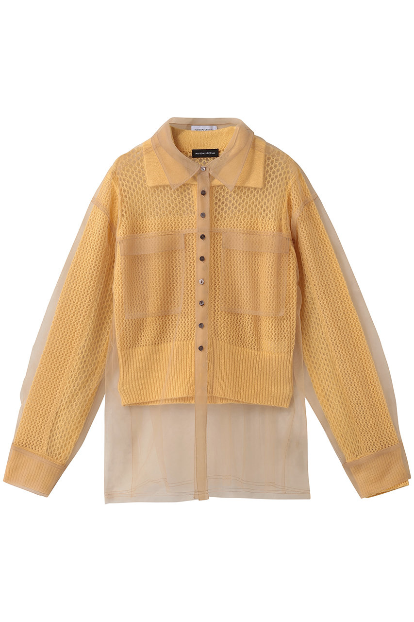 MAISON SPECIAL Tulle Shirt Layered Polo Knit Cardigan/チュールシャツレイヤードポロニットカーディガン (YEL(イエロー), FREE) メゾンスペシャル ELLE SHOP MAISON SPECIAL Tulle Shirt Layered Polo Knit Cardigan/チュールシャツレイヤードポロニットカーディガン (YEL(イエロー), FREE) メゾンスペシャル ELLE SHOP