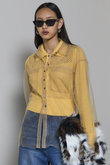 Tulle Shirt Layered Polo Knit Cardigan/チュールシャツレイヤードポロニットカーディガン