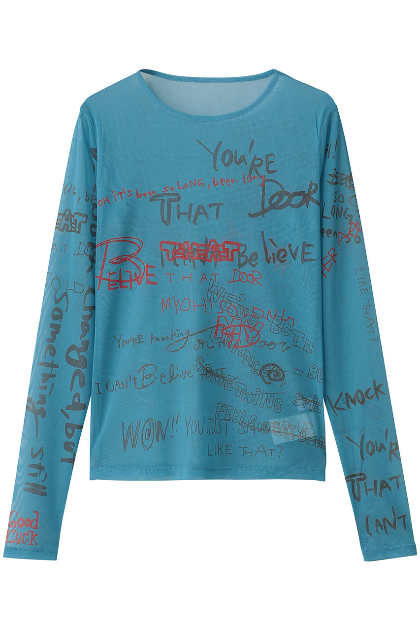 メゾンスペシャル/MAISON SPECIALのHand Writing Mesh Tops/ハンドライティングメッシュトップス(BLU(ブルー)/21252415311)