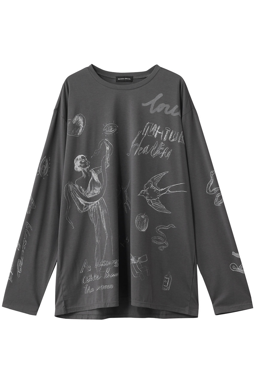 MAISON SPECIAL Drawing Long Sleeve T-shirt/ドローイングロンTEE (C.GRY(チャコールグレー), FREE) メゾンスペシャル ELLE SHOP MAISON SPECIAL Drawing Long Sleeve T-shirt/ドローイングロンTEE (C.GRY(チャコールグレー), FREE) メゾンスペシャル ELLE SHOP