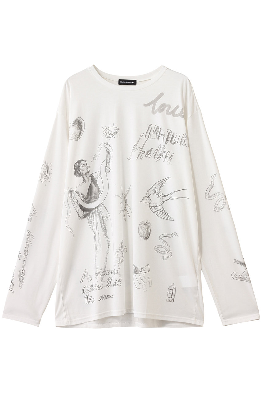 MAISON SPECIAL Drawing Long Sleeve T-shirt/ドローイングロンTEE (IVR(アイボリー), FREE) メゾンスペシャル ELLE SHOP MAISON SPECIAL Drawing Long Sleeve T-shirt/ドローイングロンTEE (IVR(アイボリー), FREE) メゾンスペシャル ELLE SHOP