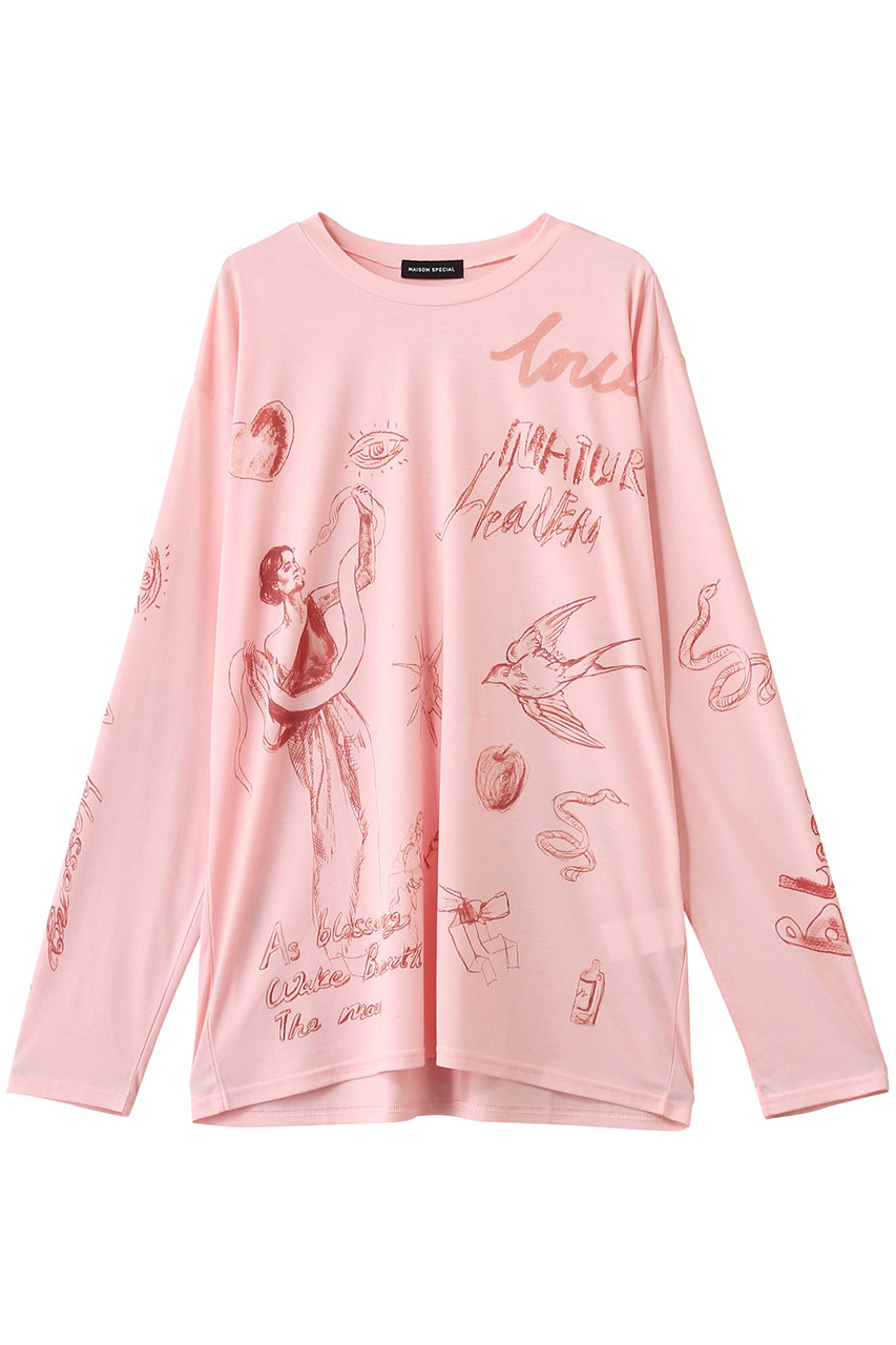 MAISON SPECIAL Drawing Long Sleeve T-shirt/ドローイングロンTEE (PNK(ピンク), FREE) メゾンスペシャル ELLE SHOP MAISON SPECIAL Drawing Long Sleeve T-shirt/ドローイングロンTEE (PNK(ピンク), FREE) メゾンスペシャル ELLE SHOP