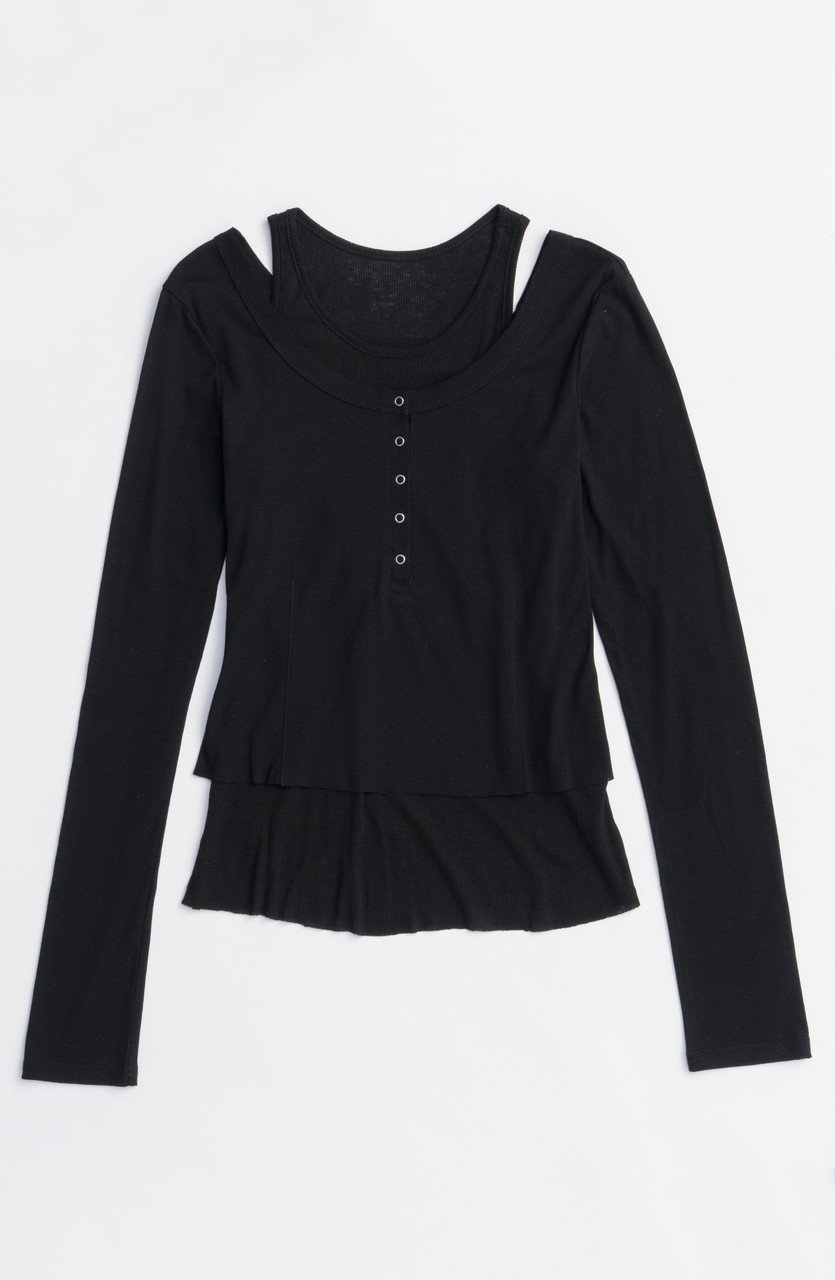 MAISON SPECIAL Layered Henley Neck Tops/レイヤードヘンリーネックトップス (BLK(ブラック), FREE) メゾンスペシャル ELLE SHOP MAISON SPECIAL Layered Henley Neck Tops/レイヤードヘンリーネックトップス (BLK(ブラック), FREE) メゾンスペシャル ELLE SHOP