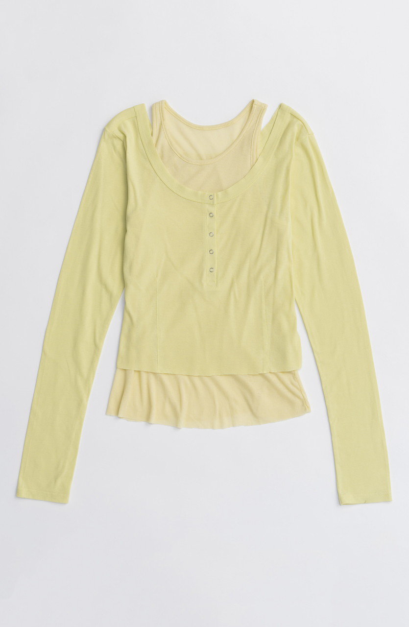 MAISON SPECIAL Layered Henley Neck Tops/レイヤードヘンリーネックトップス (L.GRN(ライトグリーン), FREE) メゾンスペシャル ELLE SHOP MAISON SPECIAL Layered Henley Neck Tops/レイヤードヘンリーネックトップス (L.GRN(ライトグリーン), FREE) メゾンスペシャル ELLE SHOP