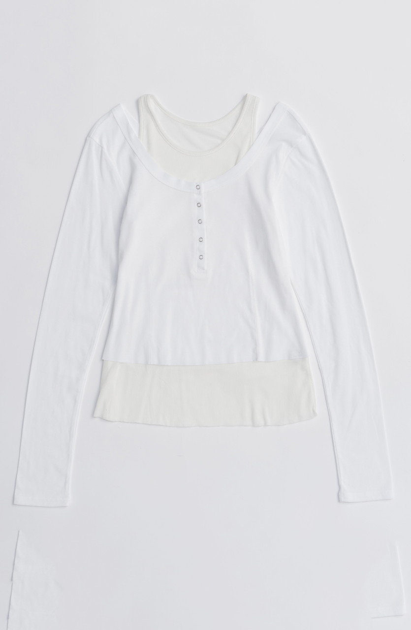 MAISON SPECIAL Layered Henley Neck Tops/レイヤードヘンリーネックトップス (WHT(ホワイト), FREE) メゾンスペシャル ELLE SHOP MAISON SPECIAL Layered Henley Neck Tops/レイヤードヘンリーネックトップス (WHT(ホワイト), FREE) メゾンスペシャル ELLE SHOP