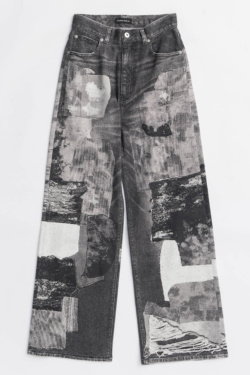 MAISON SPECIAL Patchwork Printed Denim Pants/パッチワークプリントデニム (BLK(ブラック), 36) メゾンスペシャル ELLE SHOP MAISON SPECIAL Patchwork Printed Denim Pants/パッチワークプリントデニム (BLK(ブラック), 36) メゾンスペシャル ELLE SHOP