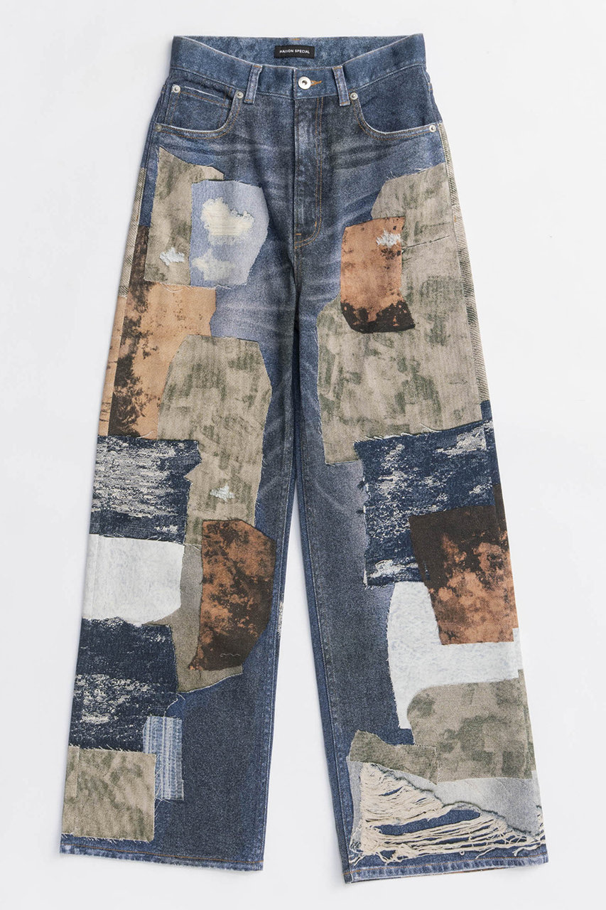 MAISON SPECIAL Patchwork Printed Denim Pants/パッチワークプリントデニム (BLU(ブルー), 36) メゾンスペシャル ELLE SHOP MAISON SPECIAL Patchwork Printed Denim Pants/パッチワークプリントデニム (BLU(ブルー), 36) メゾンスペシャル ELLE SHOP