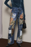 Patchwork Printed Denim Pants/パッチワークプリントデニム