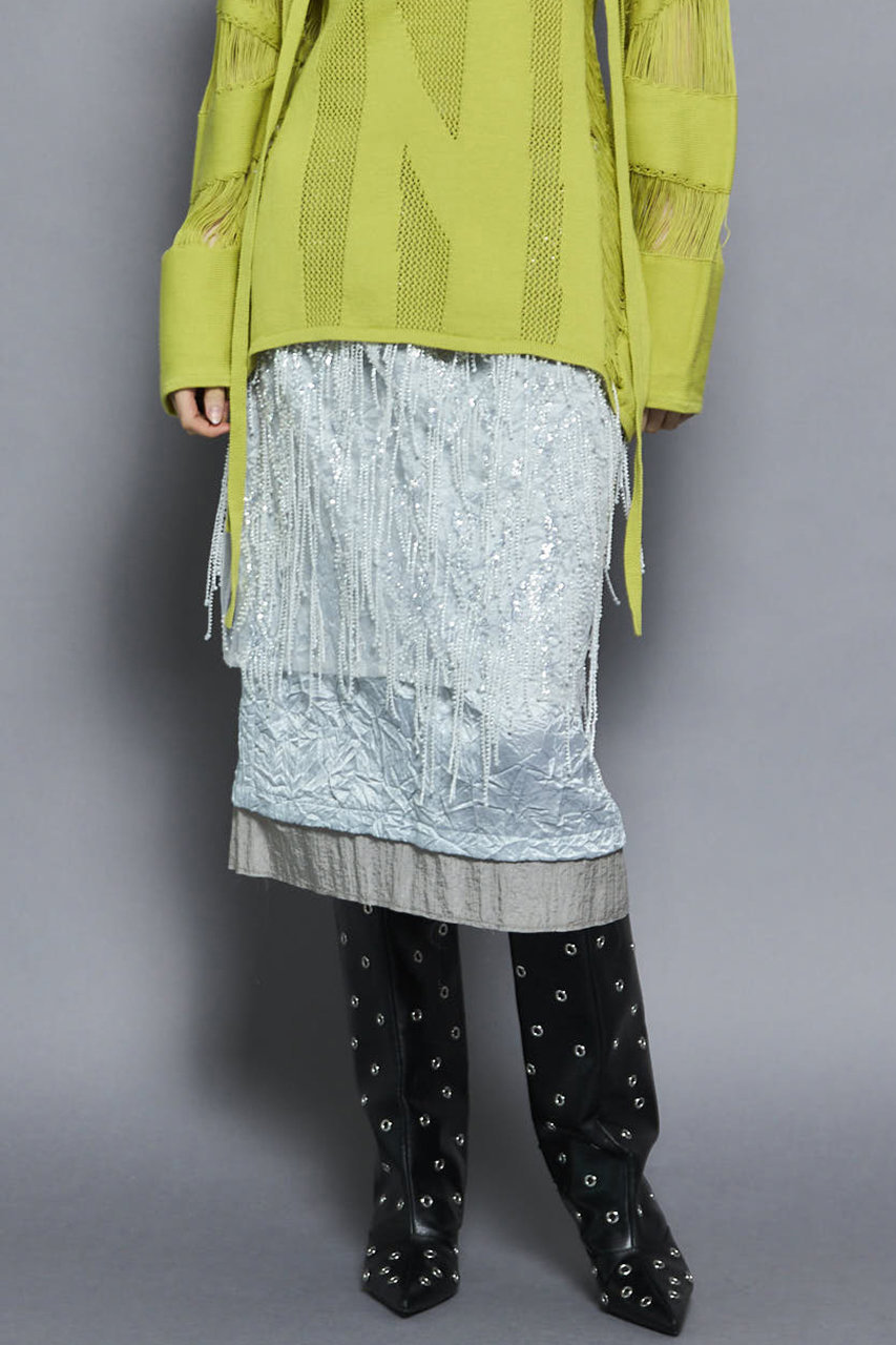 MAISON SPECIAL(メゾンスペシャル)｜Satin Combination Bijou Skirt