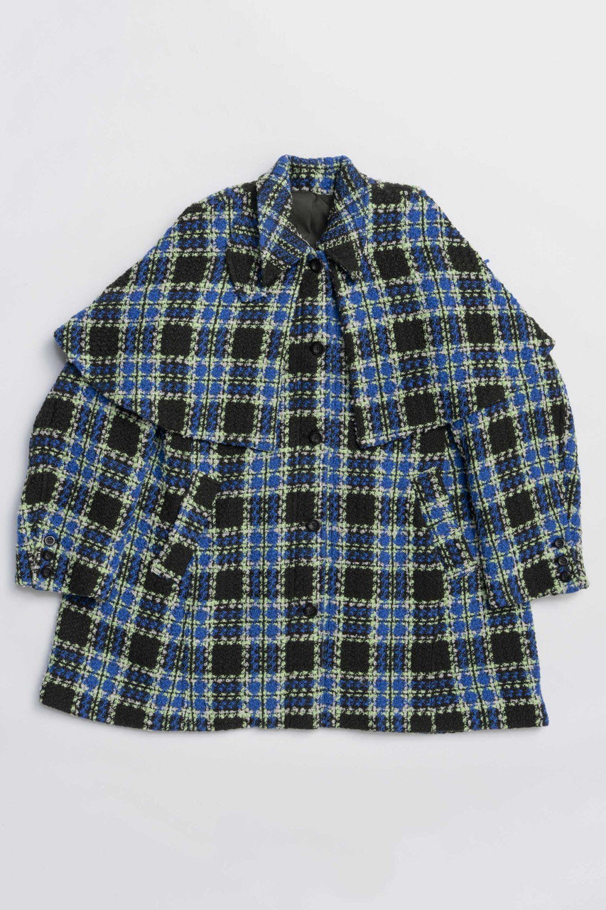 MAISON SPECIAL Color Check 2Way Cape Coat/カラーチェック2WAYケープコート (BLU(ブルー), FREE) メゾンスペシャル ELLE SHOP