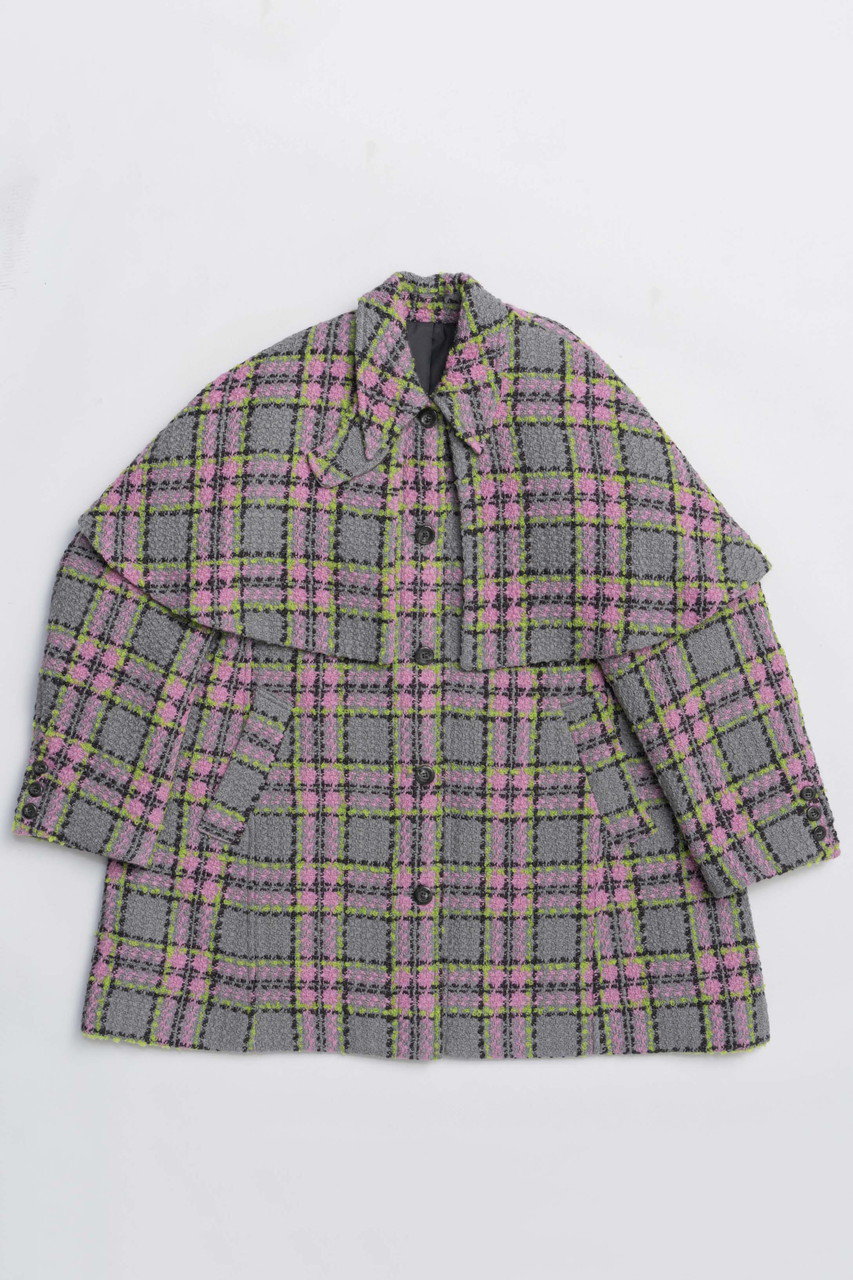 MAISON SPECIAL Color Check 2Way Cape Coat/カラーチェック2WAYケープコート (PNK(ピンク), FREE) メゾンスペシャル ELLE SHOP