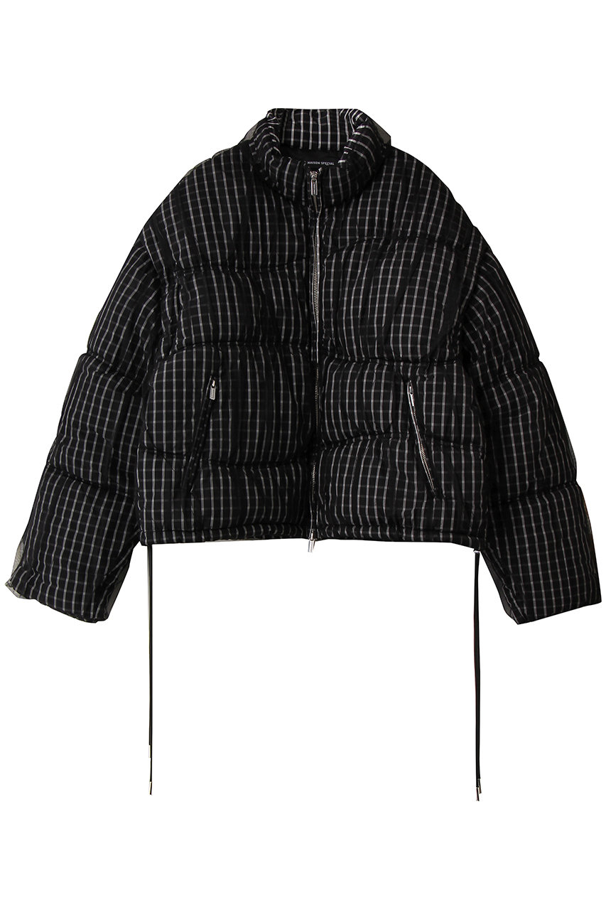 メゾンスペシャル/MAISON SPECIALのWave Shirring Tulle Puffer Jacket/ウェーブシャーリングチュールパッファージャケット(BLK(ブラック)/21252215703)