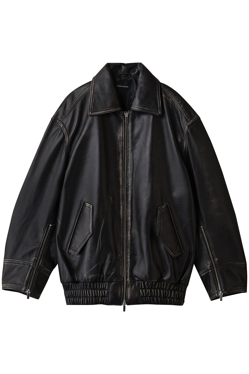 メゾンスペシャル/MAISON SPECIALのOversized Real Leather Zip Blouson/オーバーサイズリアルレザージップブルゾン(D.BLK(ブラック)/21252215804)