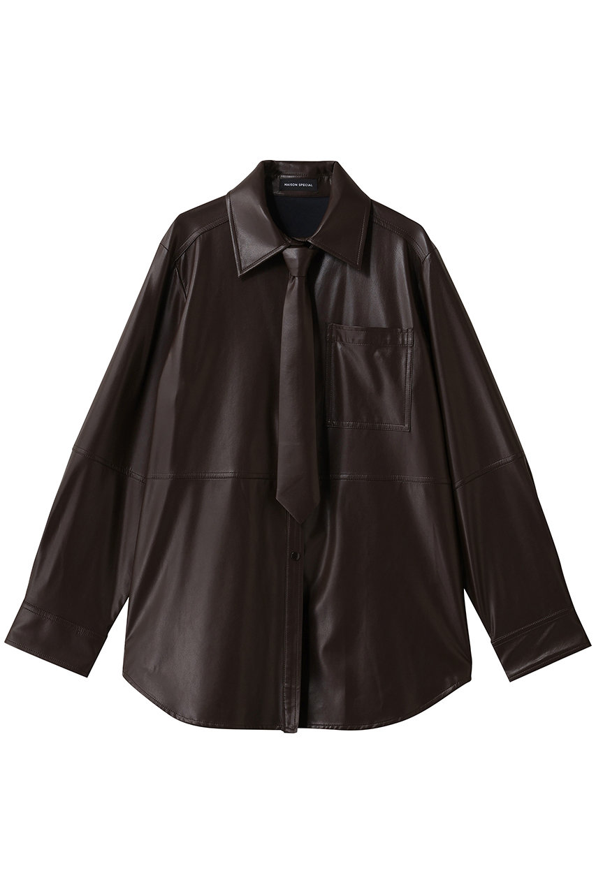 メゾンスペシャル/MAISON SPECIALのsynthetic Leather Tie Shirt/フェイクレザーネクタイシャツ(BRN(ブラウン)/21252315208)