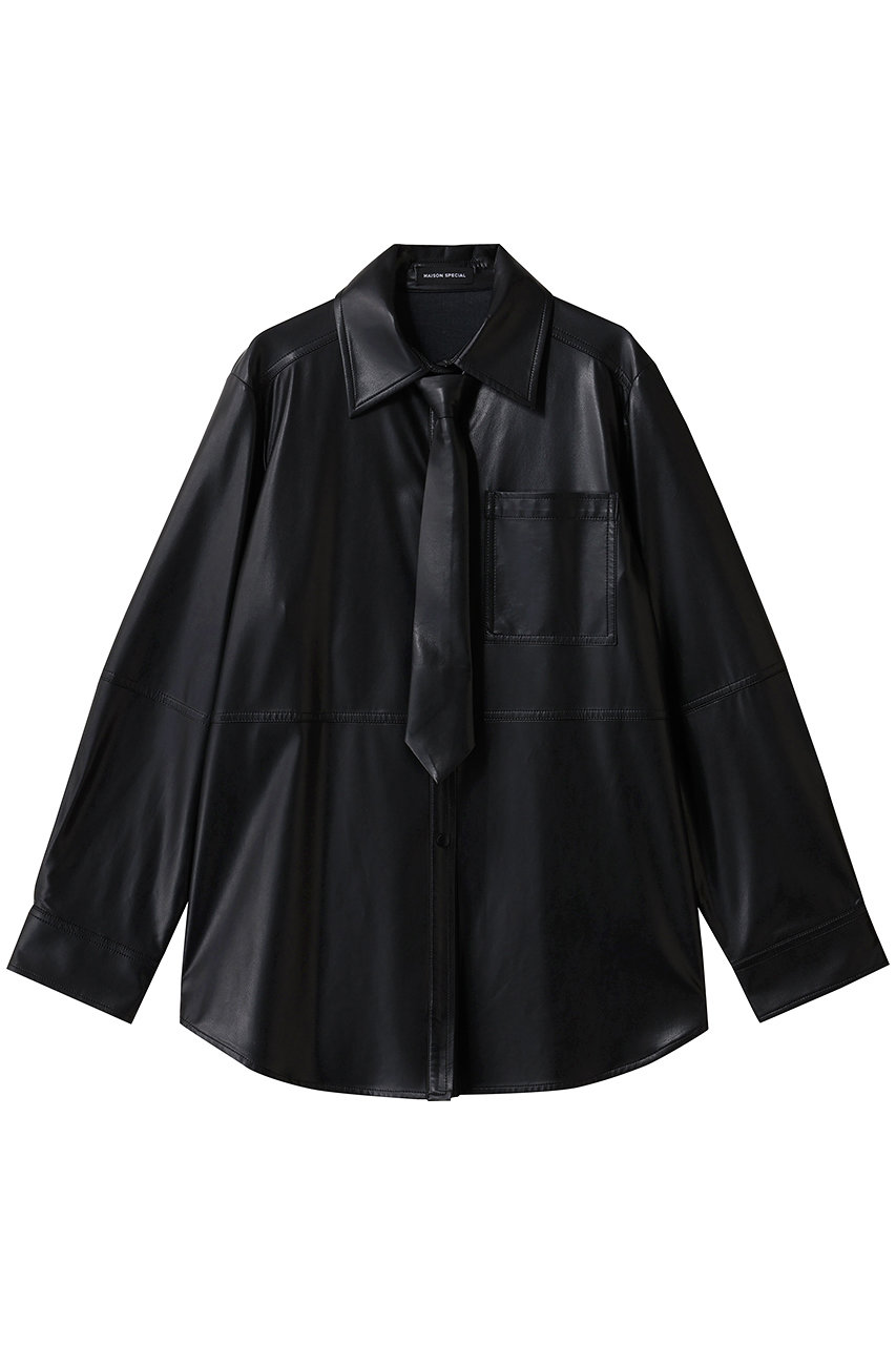 メゾンスペシャル/MAISON SPECIALのsynthetic Leather Tie Shirt/フェイクレザーネクタイシャツ(BLK(ブラック)/21252315208)