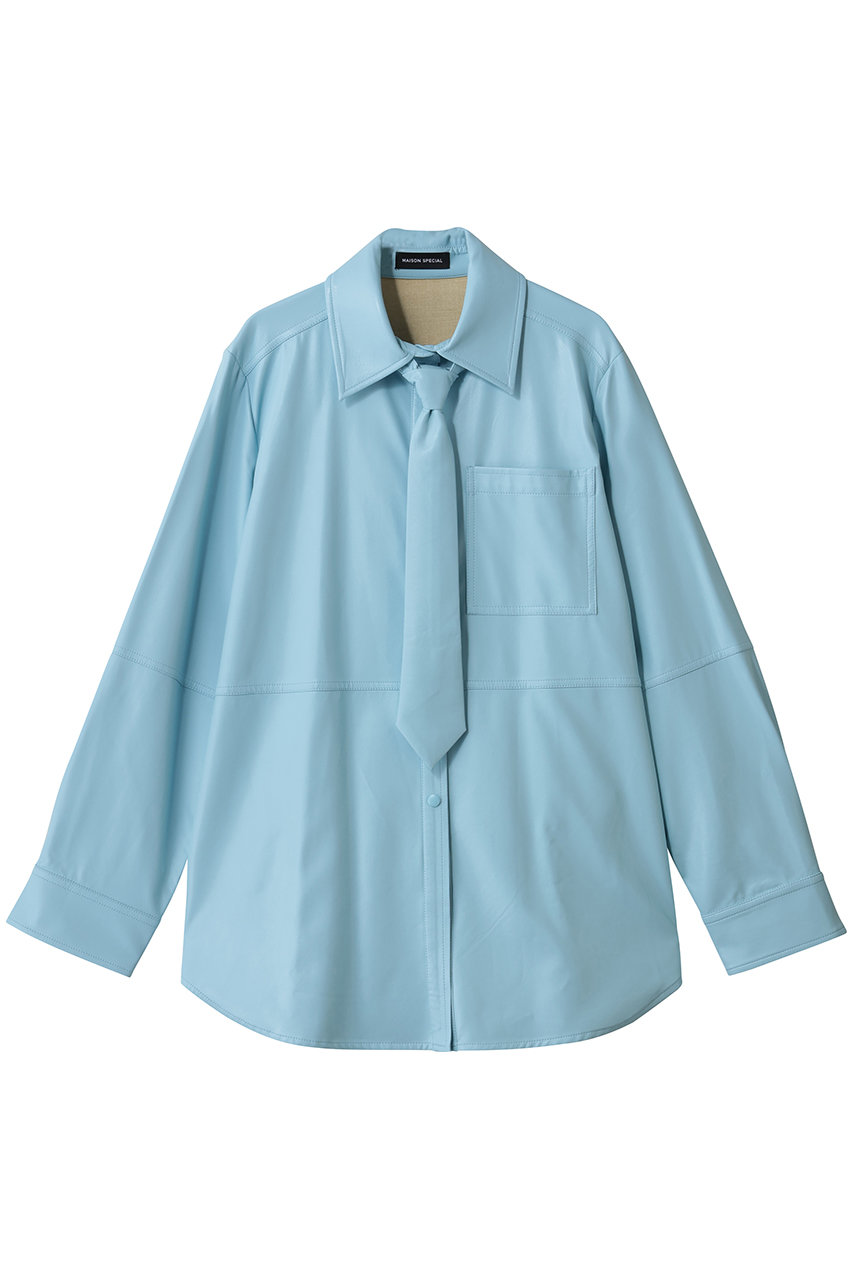 メゾンスペシャル/MAISON SPECIALのsynthetic Leather Tie Shirt/フェイクレザーネクタイシャツ(BLU(ブルー)/21252315208)