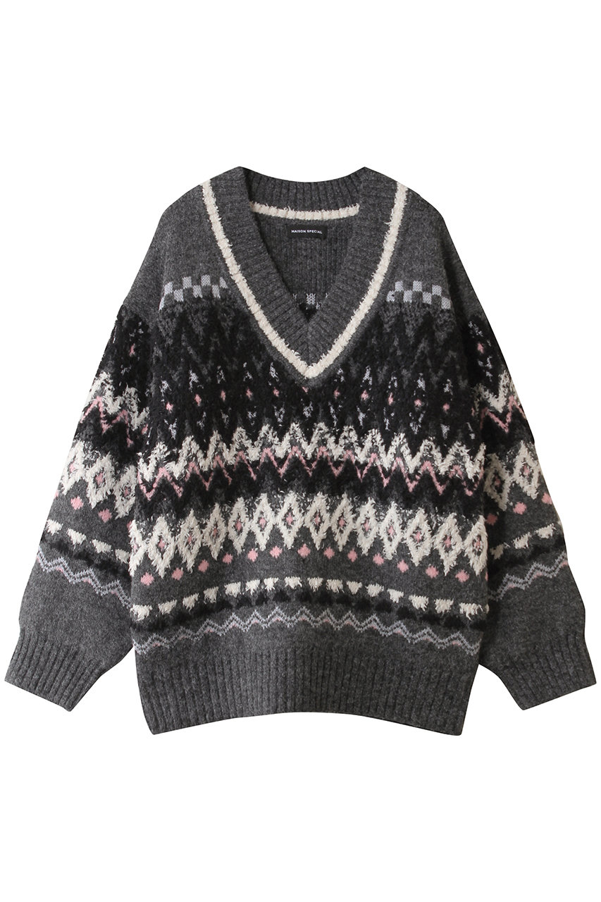 メゾンスペシャル/MAISON SPECIALのMokemoke Argyle Knit Pullover/モケモケアーガイルニット(GRY(グレー)/21252365312)