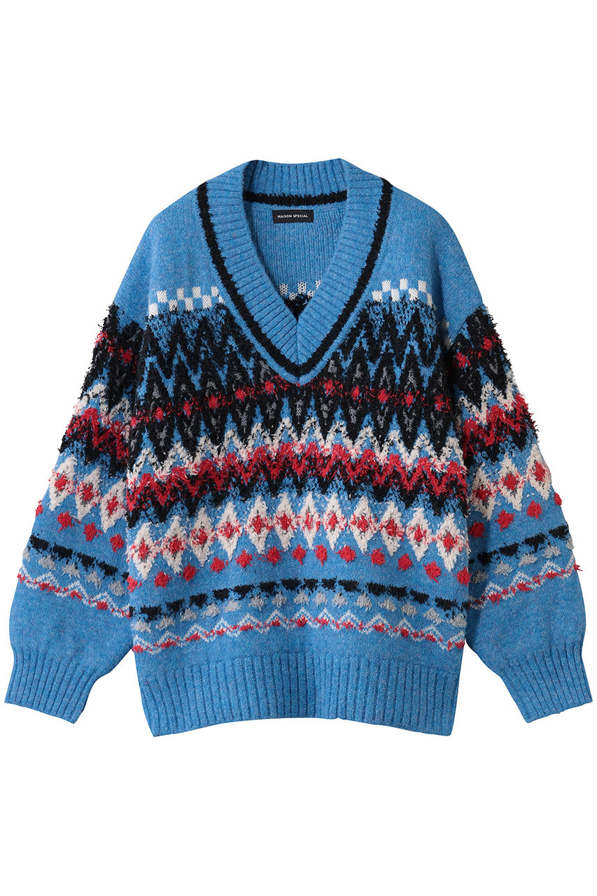 メゾンスペシャル/MAISON SPECIALのMokemoke Argyle Knit Pullover/モケモケアーガイルニット(BLU(ブルー)/21252365312)