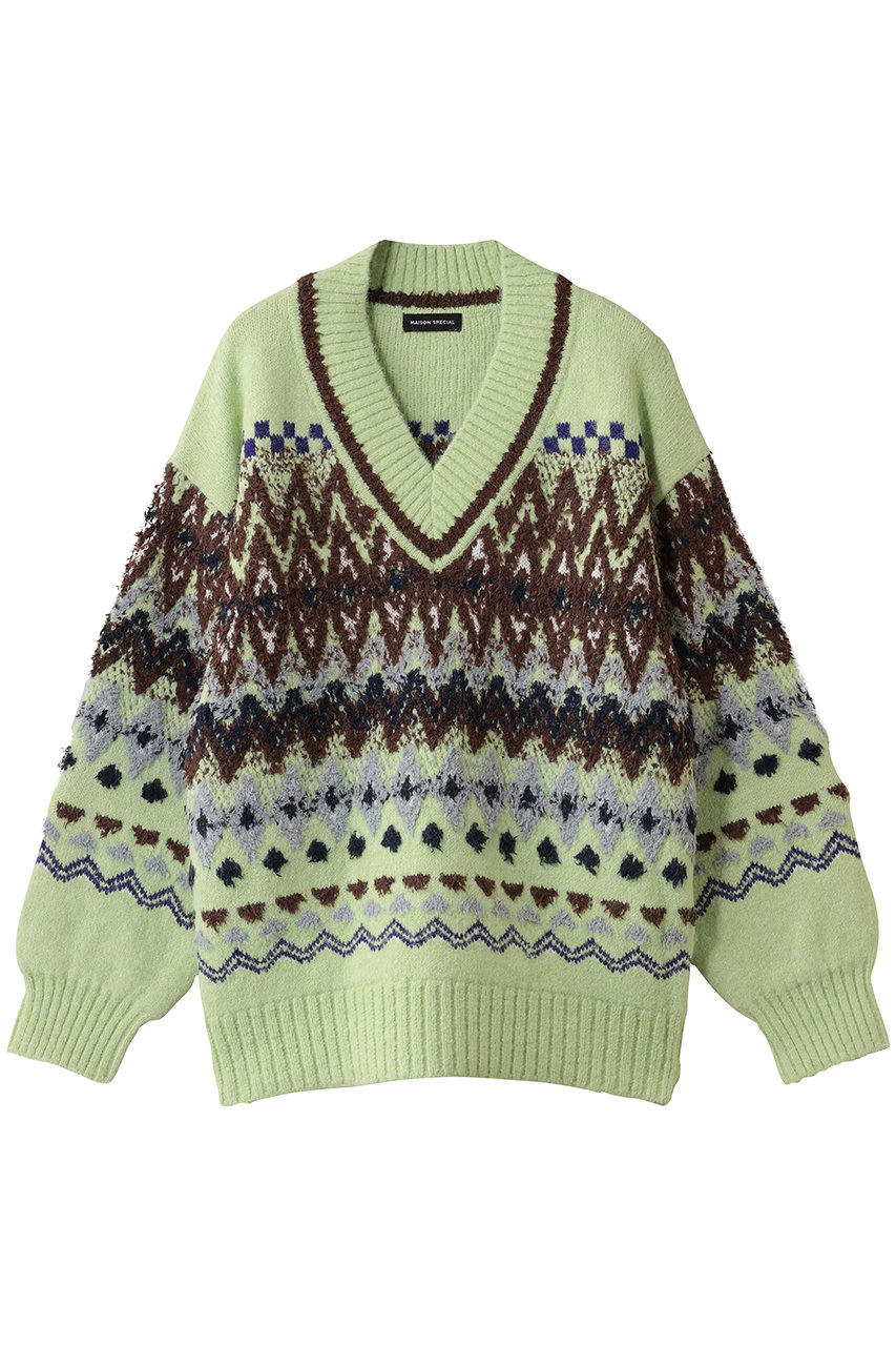 メゾンスペシャル/MAISON SPECIALのMokemoke Argyle Knit Pullover/モケモケアーガイルニット(GRN(グリーン)/21252365312)