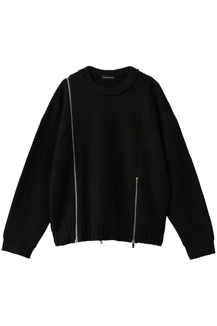 メゾンスペシャル/MAISON SPECIALのLong Zipper Knit Pullover/ロングファスナ－ニット(BLK(ブラック)/21252365708)
