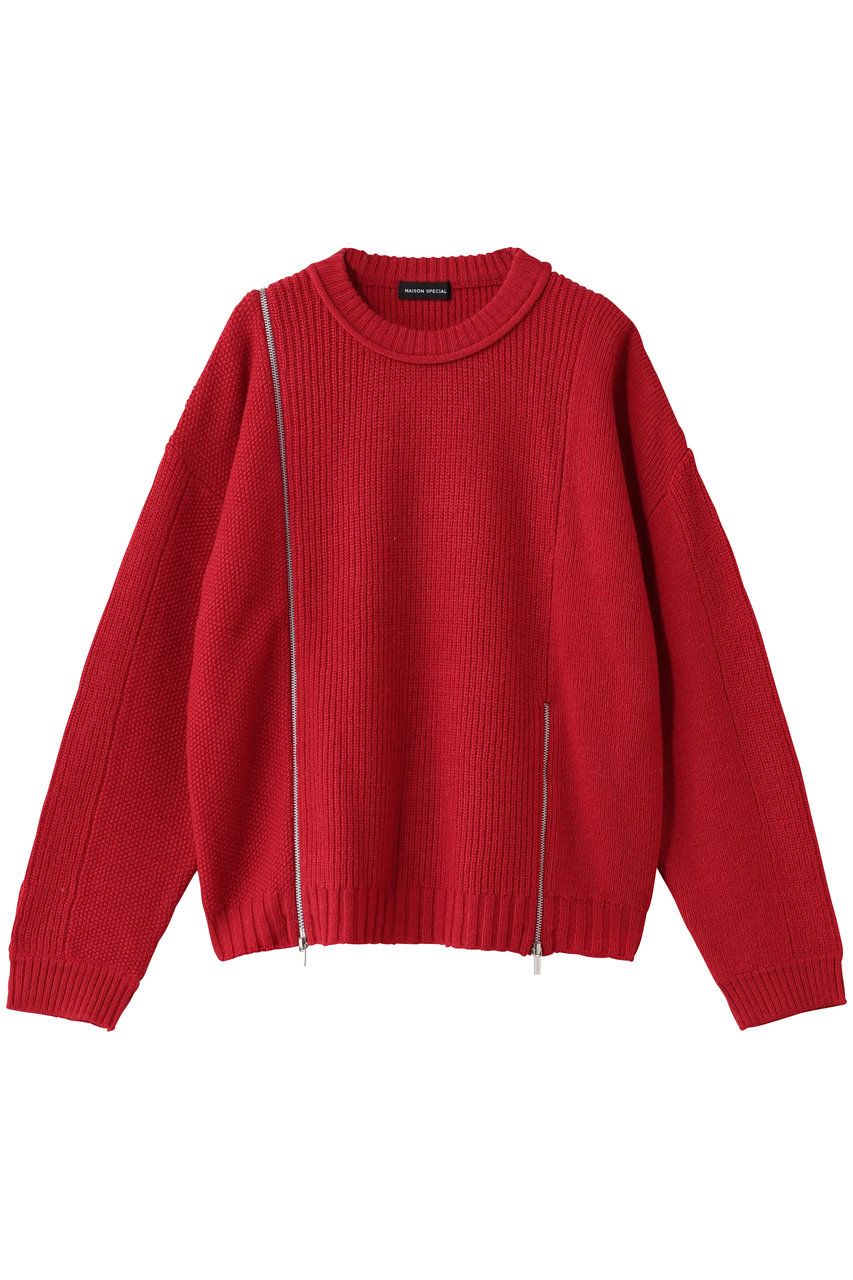 メゾンスペシャル/MAISON SPECIALのLong Zipper Knit Pullover/ロングファスナ－ニット(RED(レッド)/21252365708)