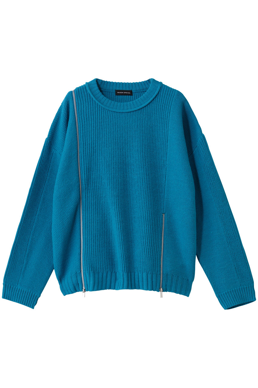 メゾンスペシャル/MAISON SPECIALのLong Zipper Knit Pullover/ロングファスナ－ニット(BLU(ブルー)/21252365708)