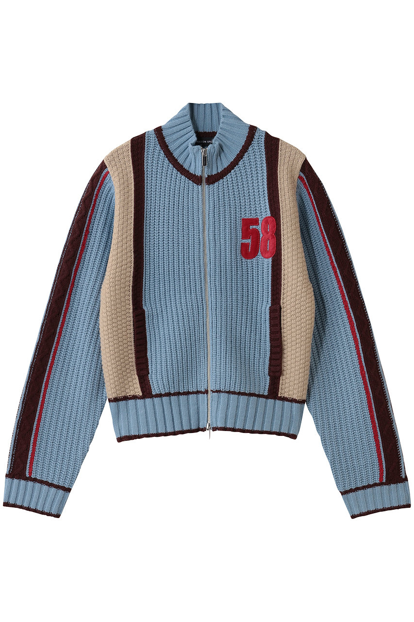 メゾンスペシャル/MAISON SPECIALのNumbering High Neck Zip Knit Tops/ナンバリングハイネックジップニット(BLU(ブルー)/21252365709)