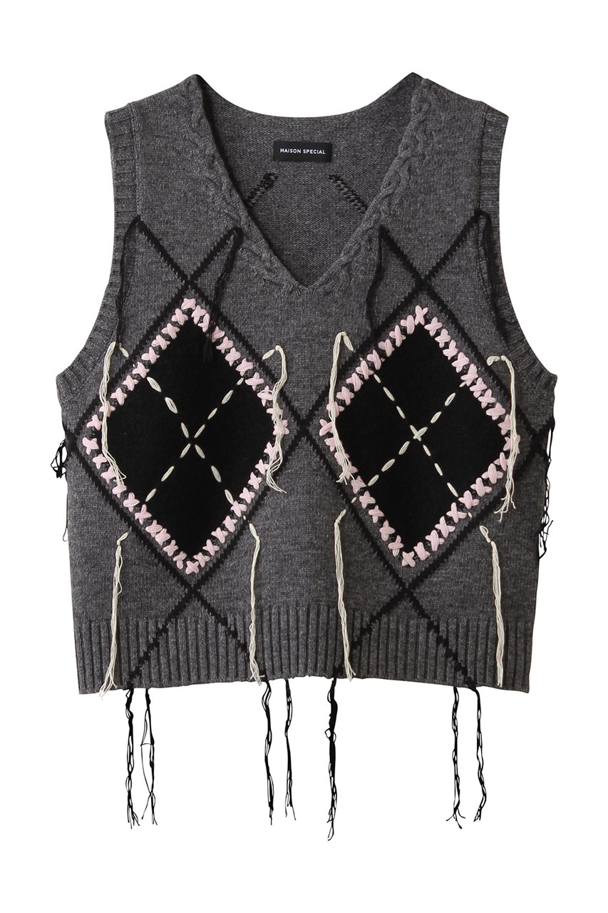 メゾンスペシャル/MAISON SPECIALのStitch Argyle Knit Vest/ステッチアーガイルニットベスト(GRY(グレー)/21252365806)