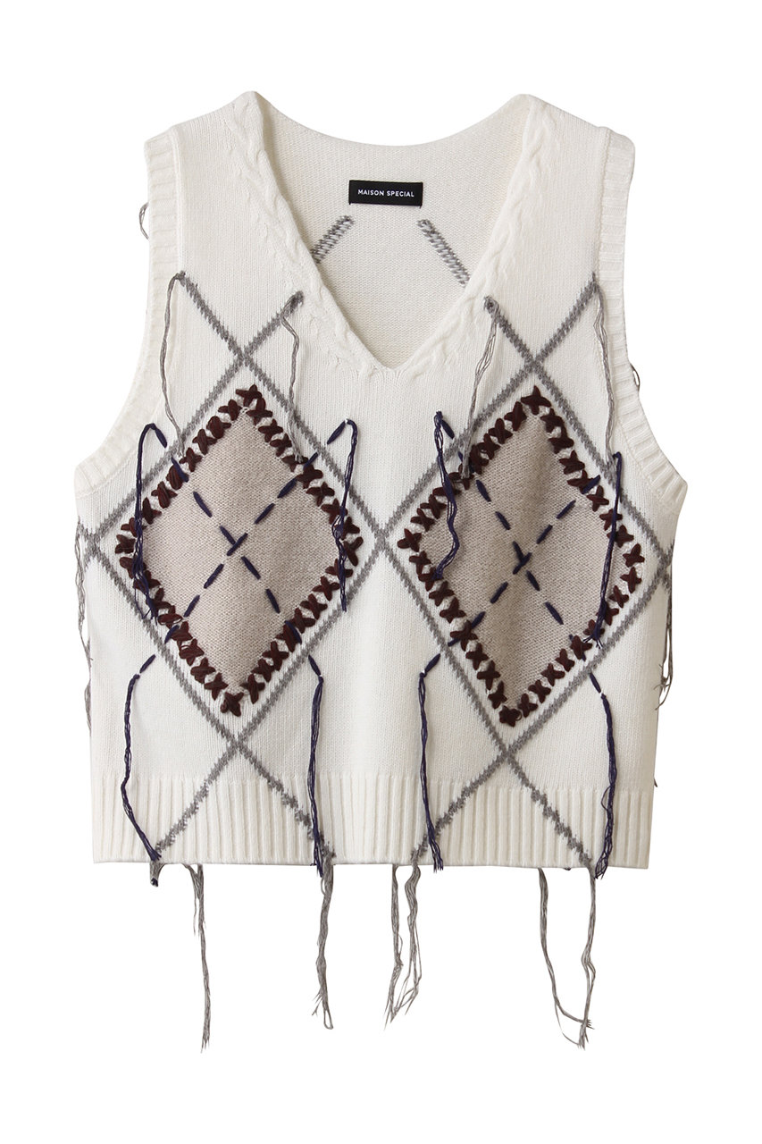 メゾンスペシャル/MAISON SPECIALのStitch Argyle Knit Vest/ステッチアーガイルニットベスト(WHT(ホワイト)/21252365806)
