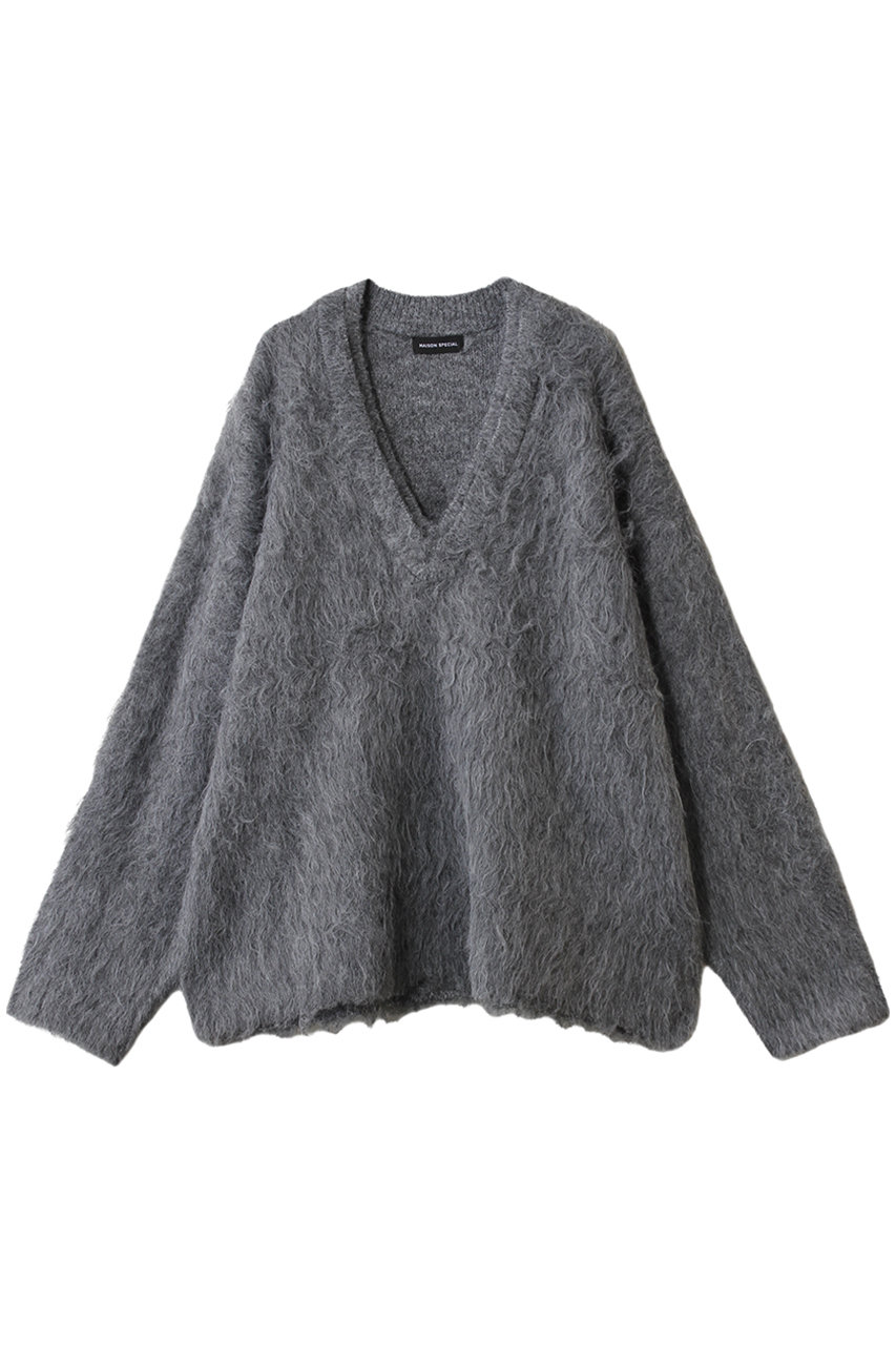 メゾンスペシャル/MAISON SPECIALのLong Shaggy V-neck Knit/ロングシャギーVネックニット(GRY(グレー)/21252365809)