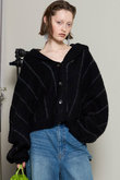 Power Shoulder Hood Knit Cardigan/パワーショルダーフードニットカーディガン
