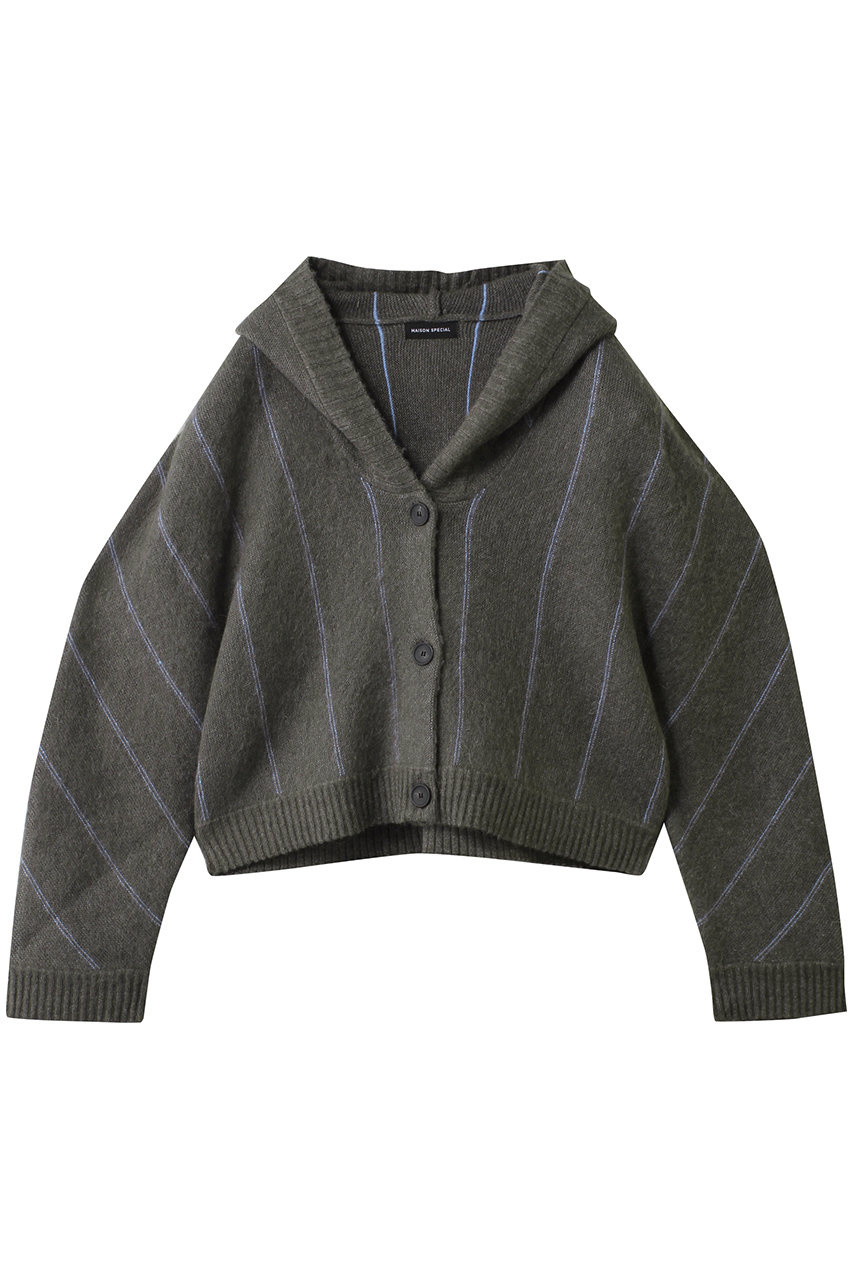 メゾンスペシャル/MAISON SPECIALのPower Shoulder Hood Knit Cardigan/パワーショルダーフードニットカーディガン(GRY(グレー)/21252365810)