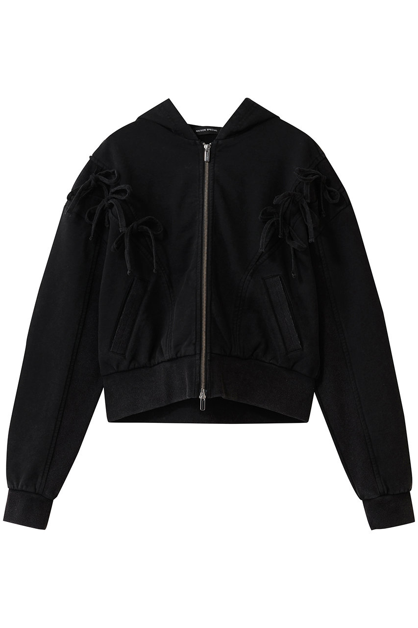 メゾンスペシャル/MAISON SPECIALのShoulder Ribbon Hoodie/ショルダーリボンパーカー(BLK(ブラック)/21252415314)