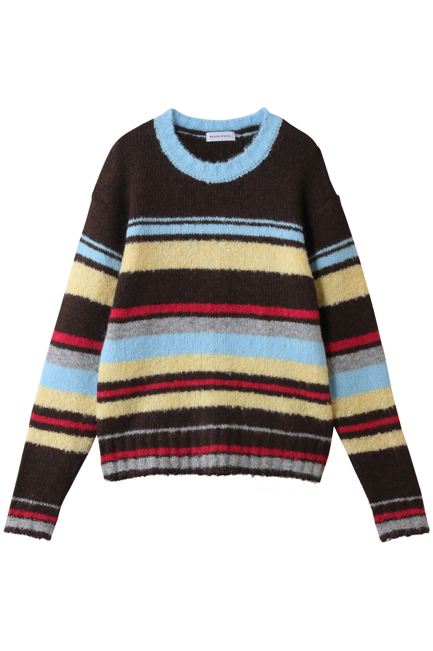メゾンスペシャル/MAISON SPECIALのMulti-border Knit Top/マルチボーダーニットトップ(BRN(ブラウン)/21252365313)