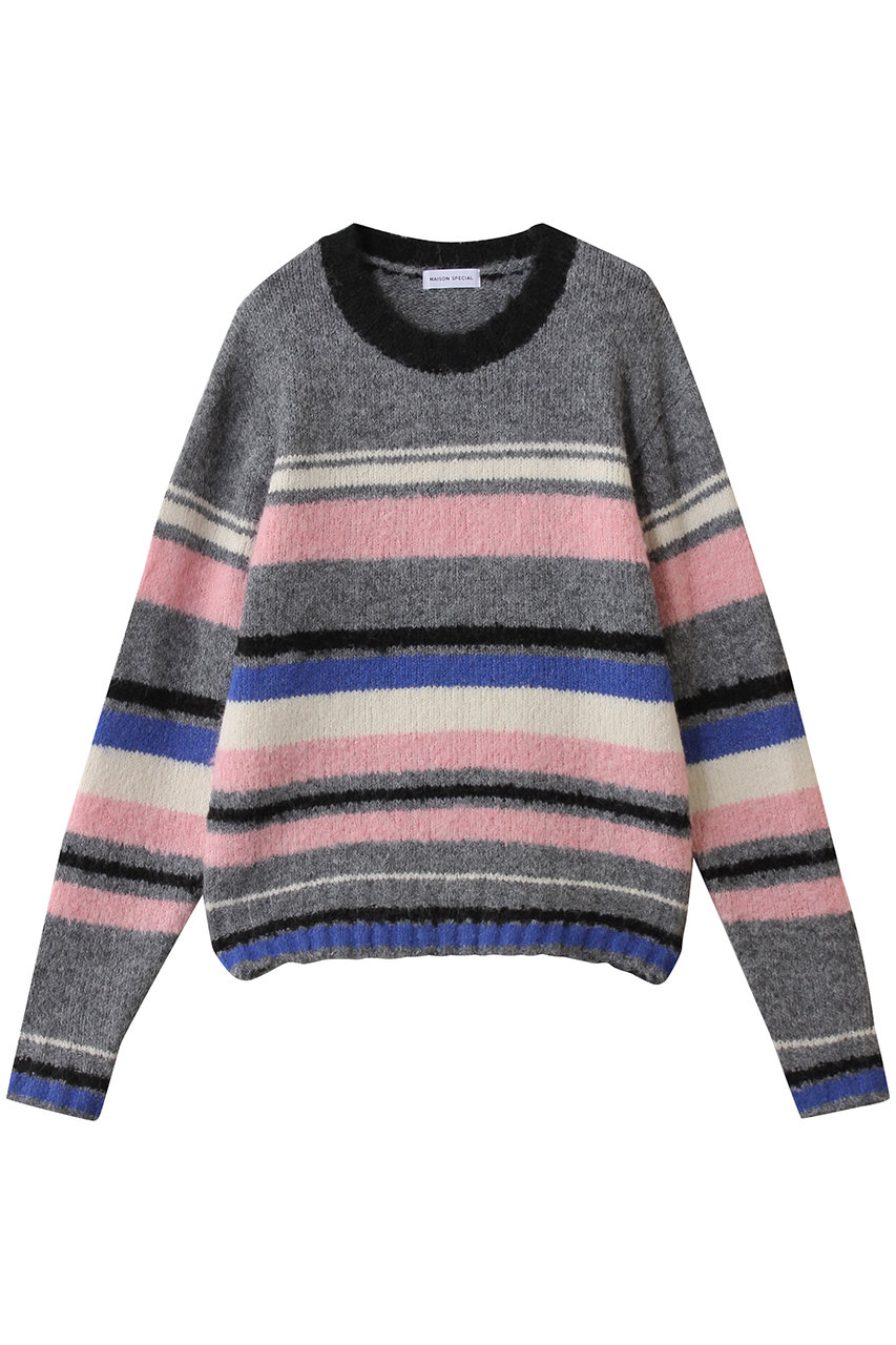 メゾンスペシャル/MAISON SPECIALのMulti-border Knit Top/マルチボーダーニットトップ(GRY(グレー)/21252365313)