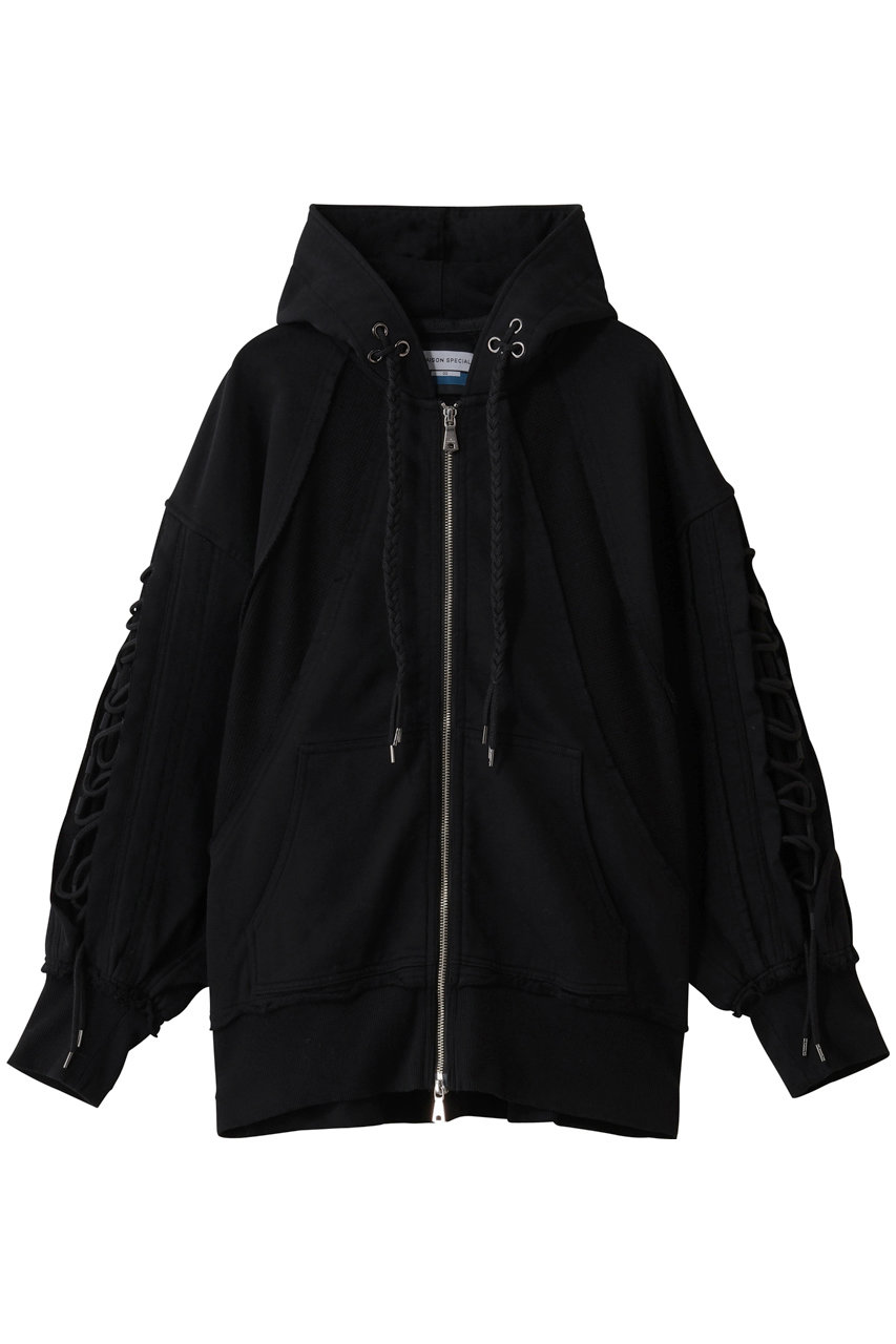 メゾンスペシャル/MAISON SPECIALの【UNISEX】ワッフル切替スウェット レースアップZIPフーディー(BLK(ブラック)/11252411501)