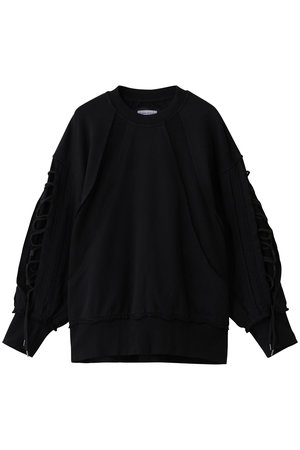 メゾンスペシャル/MAISON SPECIALの【UNISEX】ワッフル切替スウェット レースアップクルーネックPO(110100/110105)