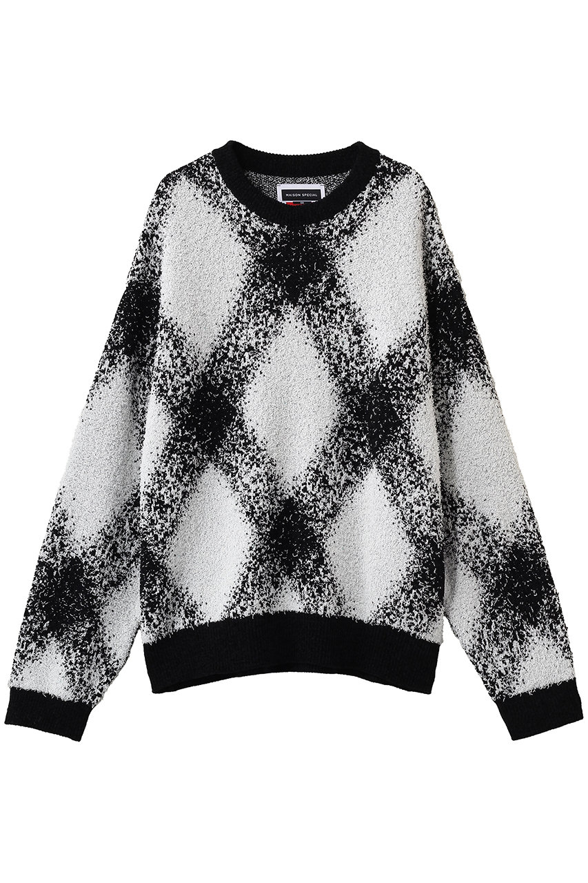 メゾンスペシャル/MAISON SPECIALの【UNISEX】ファンシーヤーンアーガイル クルーニットPO(BLK(ブラック)/11261361309)