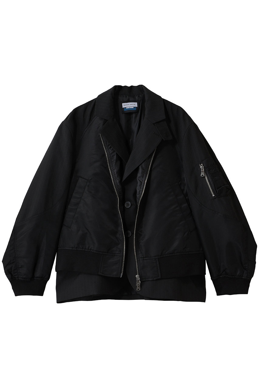 MAISON SPECIAL 【UNISEX】MA-1レイヤリング 2Bジャケット (D.BLK(ブラック), 2) メゾンスペシャル ELLE SHOP