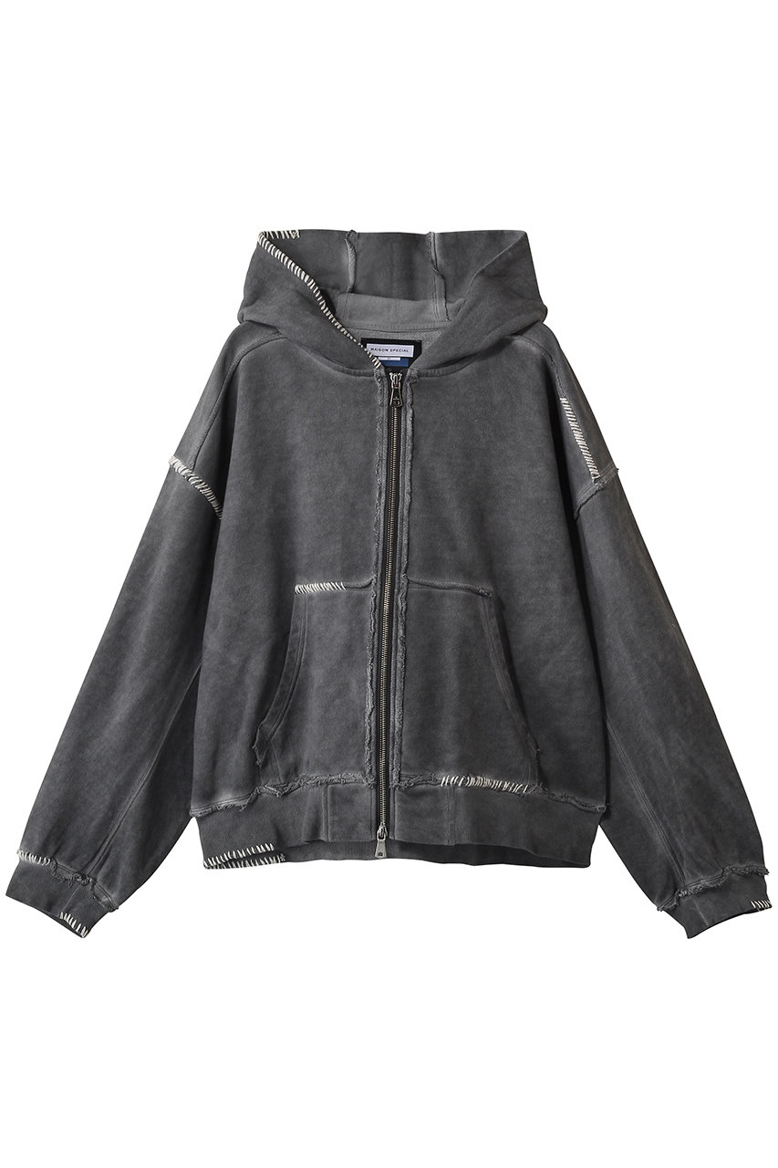 MAISON SPECIAL 【UNISEX】オーバーダイエンブロイダリーZIPパーカー (BLK(ブラック), 0) メゾンスペシャル ELLE SHOP
