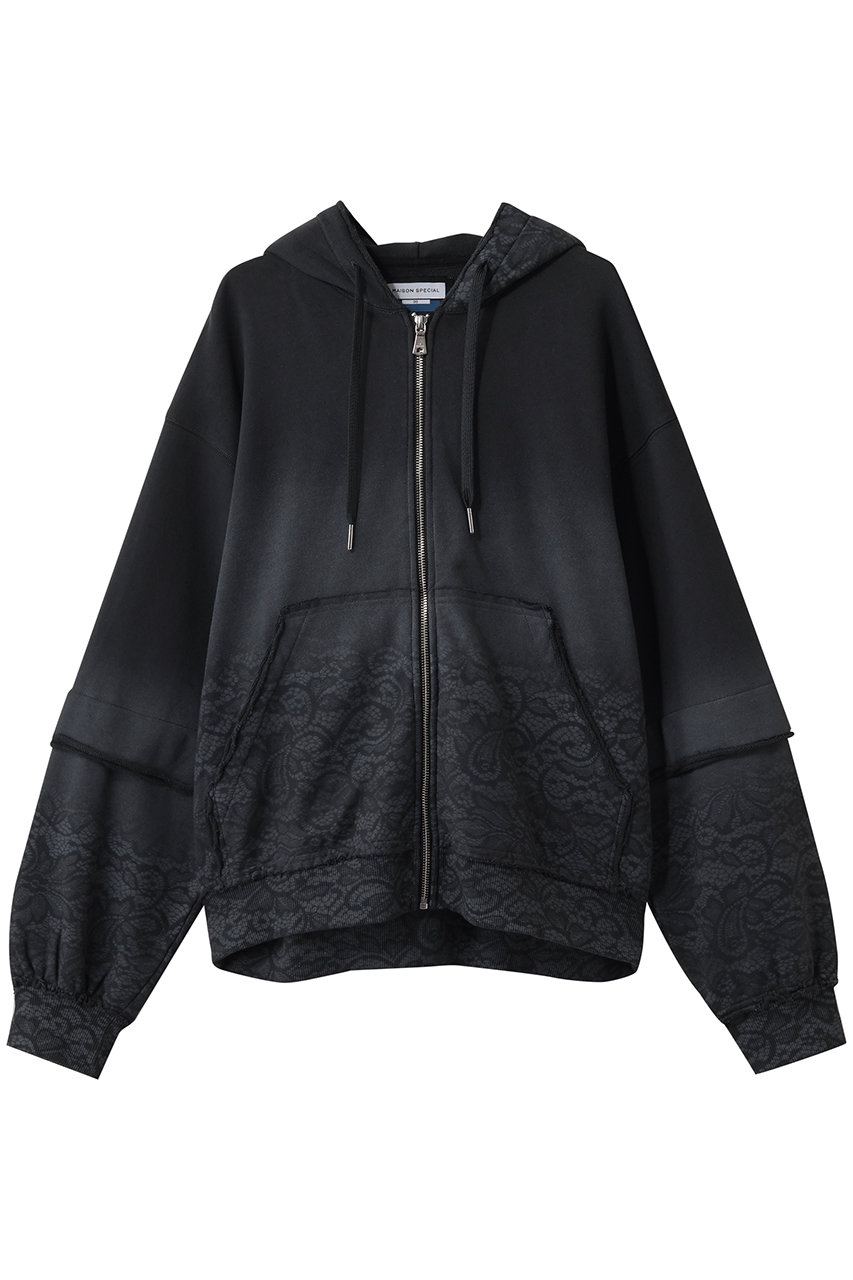 MAISON SPECIAL 【UNISEX】レーススプレーダイ ZIPパーカー (BLK(ブラック), 1) メゾンスペシャル ELLE SHOP