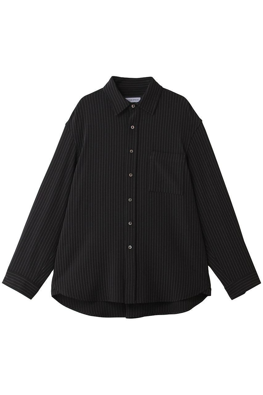 メゾンスペシャル/MAISON SPECIALの【UNISEX】T/PUフリーレンストライププライムオーバーレギュラーシャツ(BLK(ブラック)/11261311626)