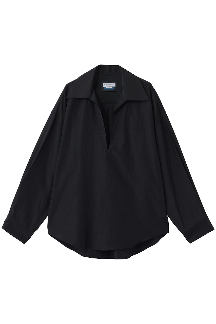 メゾンスペシャル/MAISON SPECIALの【UNISEX】DEEP FRONT スキッパーシャツ(BLK(ブラック)/11261311501)