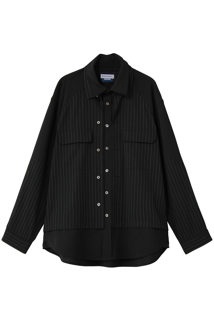 メゾンスペシャル/MAISON SPECIALの【UNISEX】レイヤリングオープンカラーシャツ(BLK(ブラック)/11261311623)